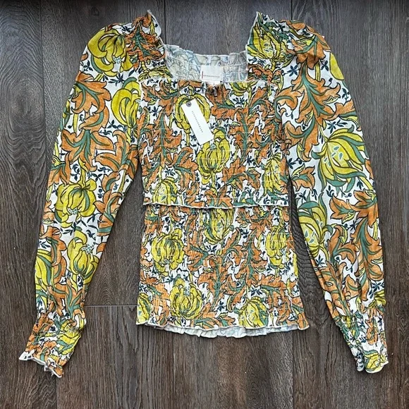 ANTHROPOLOGIE Smocked Femme Elastic Blouse | XS | NWT - Picture 2 of 6